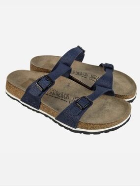 Birki's by Birkenstock Aziza Navy Two Strap Slide Sandals EU 38 Size 7